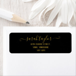 Custom Elegant Script Black and Gold Name Label  Return Address Label