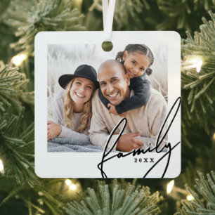 Custom Elegant Script Family Photo Metal Tree Decoration