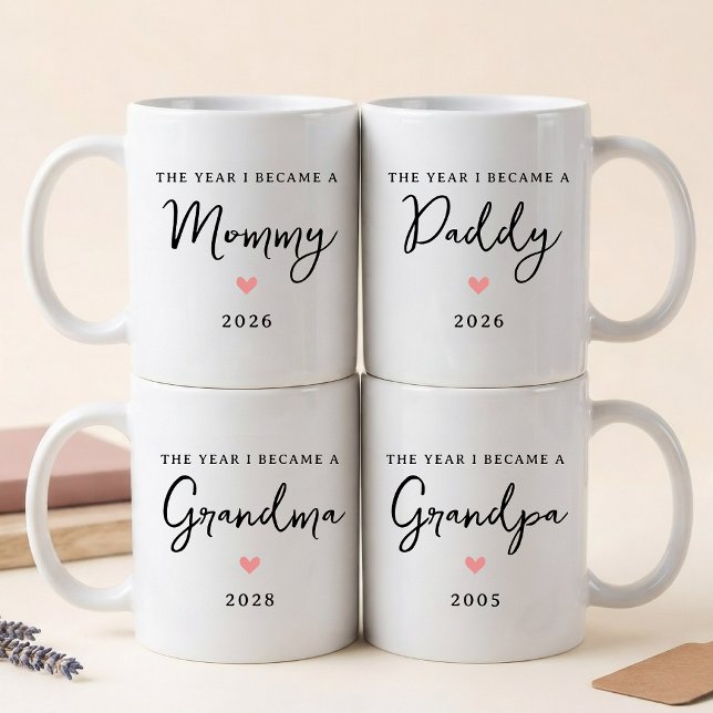 Custom Elegant Script Mummy Daddy Grandma Grandpa Coffee Mug (New Parents Gift Idea Mug | Expecting Parents Announcement Cup | Pregnancy Announcement Coffee Mug)