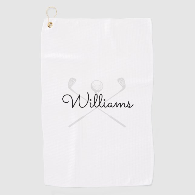 Custom Elegant Script Name Golf Clubs Golf Towel (Front)