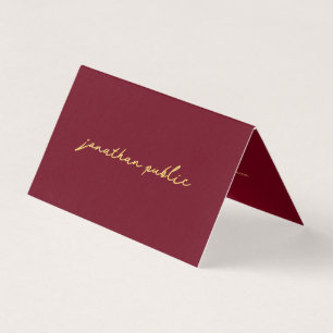 Custom Elegant Script Red & Gold Template Folded Business Card