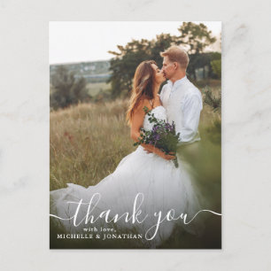 Custom Elegant Script Wedding Photo Thank You Invitation Postcard