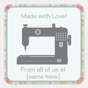 Custom Elegant Sewing Machine Art Made with Love Square Sticker