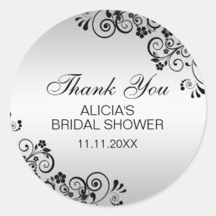 Custom Elegant Silver Bridal Shower Thank You Classic Round Sticker