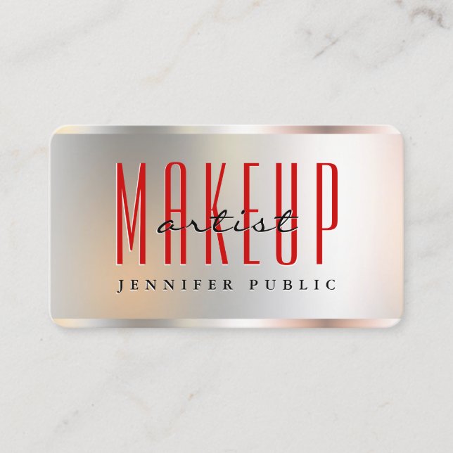 Custom Elegant Silver Look Template Makeup Artist Business Card (Front)