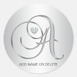 Custom Elegant Silver Monogrammed Initial Letter A Classic Round Sticker