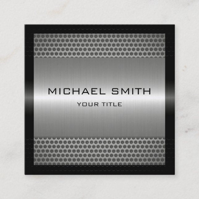 Custom Elegant Silver Stainless Metal Square Business Card (Front)