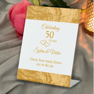 Custom Elegant Simple Gold 50th Anniversary Party Pedestal Sign