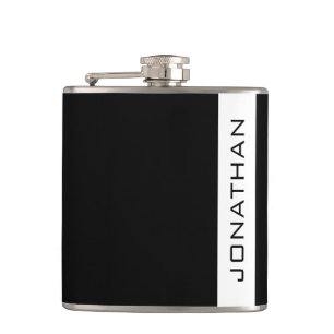 Custom Elegant Simple Your Name or Text Black Hip Flask