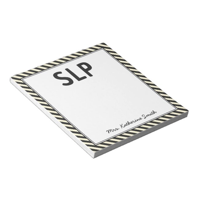 Custom Elegant Stripes SLP Speech Pathologist  Notepad (Angled)