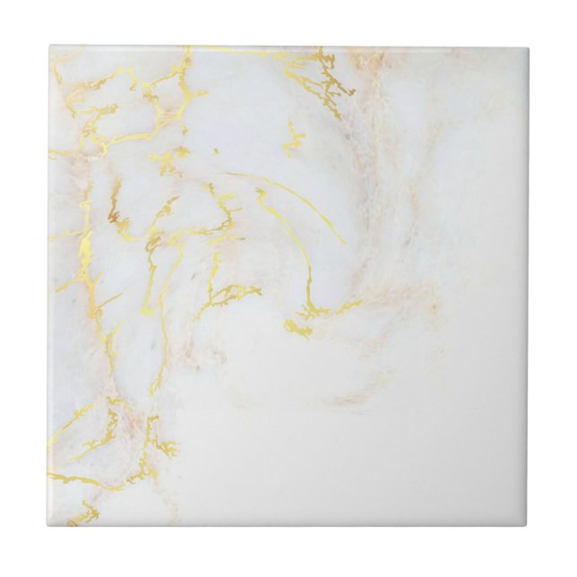 Custom Elegant Template Gold White Marble Ceramic Tile (Front)