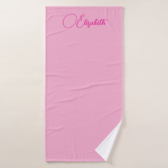 Custom Elegant Template Hand Script Name Pink Bath Towel (Bath Towel)