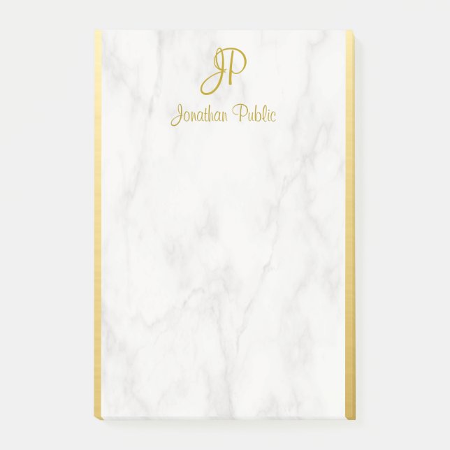 Custom Elegant Template Marble Gold Monogrammed Post-it Notes (Front)