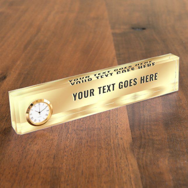 Custom Elegant Template With Clock Glam Gold Nameplate (Side)