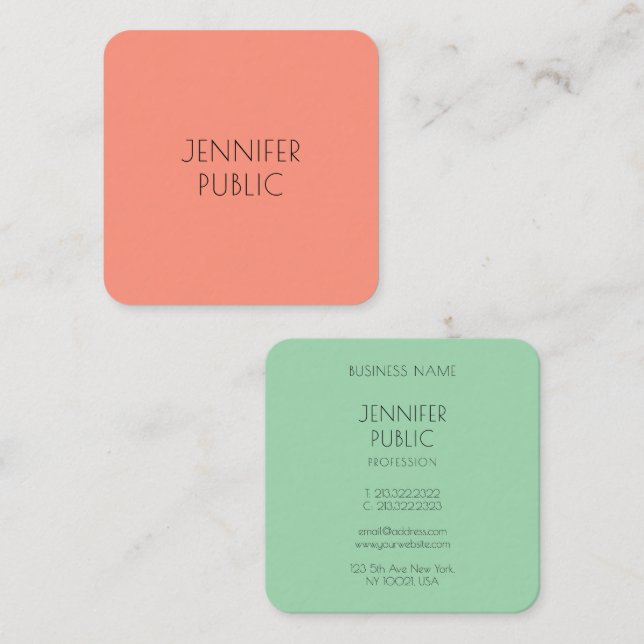 Custom Elegant Trend Colours Modern Simple Templat Square Business Card (Front/Back)