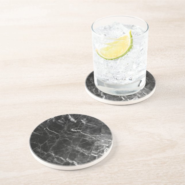 Custom Elegant Trendy Template Black Marble Round Coaster (Side)
