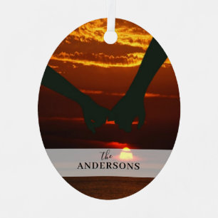 Custom Elegant Two-Sided Family 2 Photo Christmas  Metal Tree Decoration