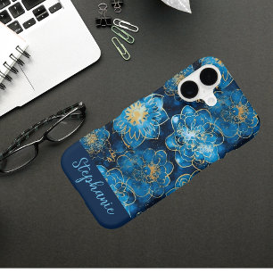 Custom Elegant Watercolor Blue Gold Floral  