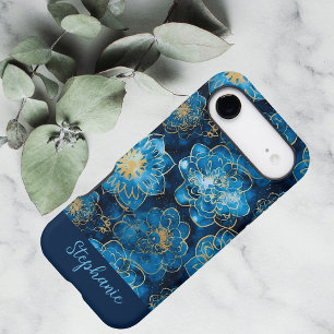 Custom Elegant Watercolor Blue Gold Floral  