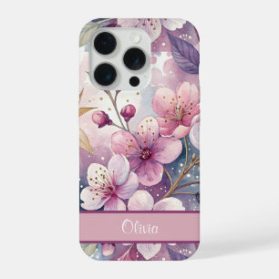 Custom Elegant Watercolor Cherry Blossom Sakura iPhone 15 Pro Case