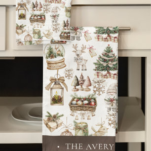 Custom Elegant Watercolor Christmas Bath Towel Set