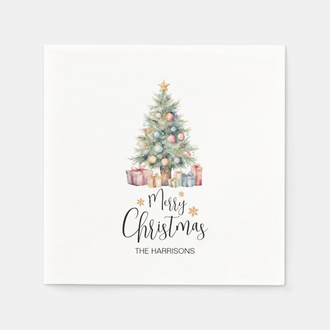 Custom Elegant Watercolor Christmas Tree  Napkin (Front)