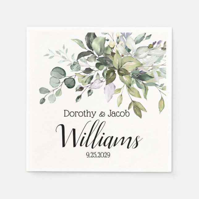 Custom Elegant Watercolor Eucalyptus Greenery Napkin (Front)