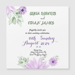 Custom Elegant Watercolor Violet Floral Wedding  Magnetic Invitation