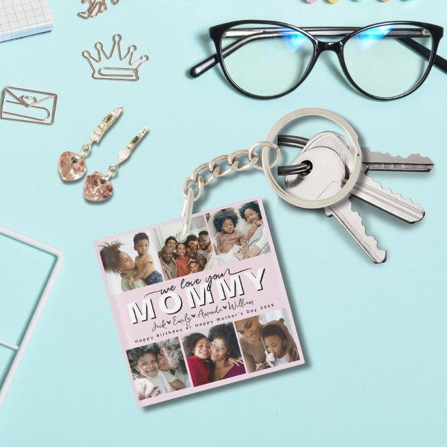 Custom Elegant We love you Mummy Photo collage Key Ring (Creator Uploaded)