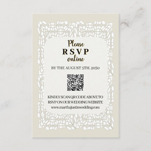 Custom elegant white lace QR code Enclosure Cards (Front)