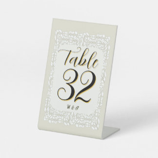 Custom elegant white lace table number for wedding pedestal sign