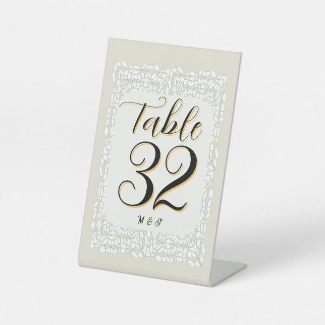 Custom elegant white lace table number for wedding pedestal sign (Front)