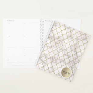 Custom Elegant White Marble Gold Pattern Planner