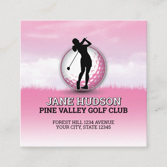 Custom Elegant Women Golfer Monogram Design Enclosure Card (Front)