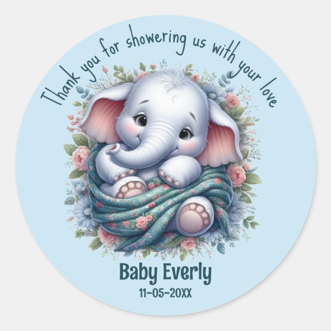 Custom Elephant Baby Shower Thank You Sticker (Front)