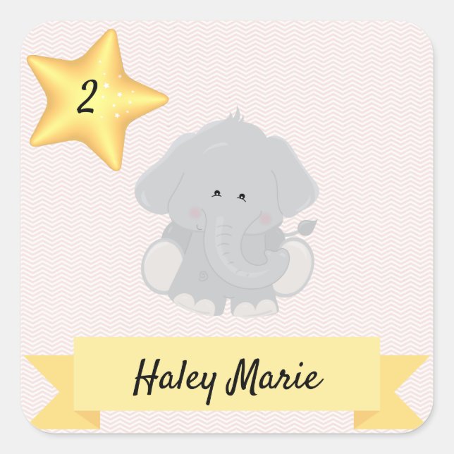 Custom Elephant Chevron Stripes with Name and Age Square Sticker (Front)