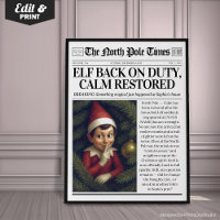 Custom Elf Back on Duty Newspaper Decor, Christmas