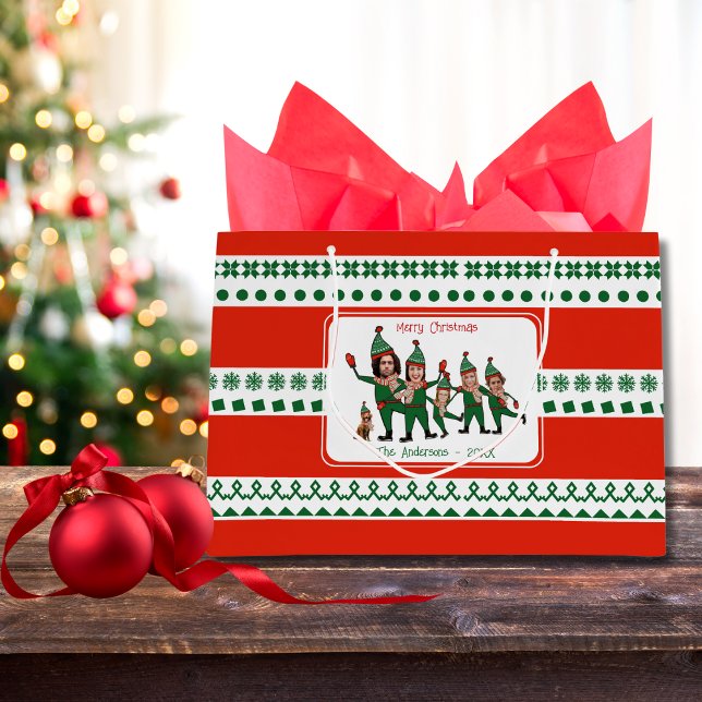 Custom Elf Your Family of Six Including Dog Funny Large Gift Bag (Creator Uploaded)