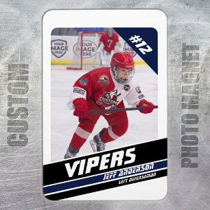 Custom Elite Blue & White Ice Hockey Photo Magnet