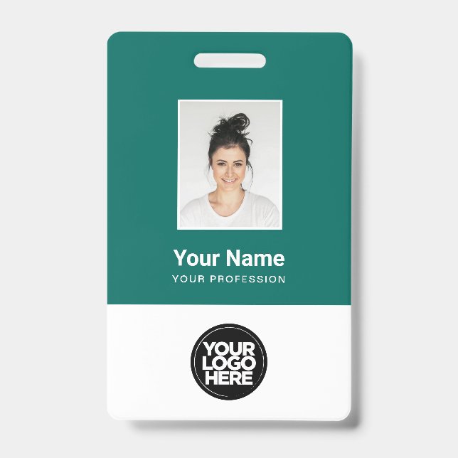 Custom Emerald Employee Photo Bar Code, Logo, Name ID Badge (Front)