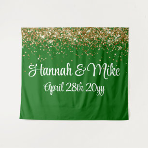 Custom Emerald Gold Wedding Backdrop Photo Booth Tapestry
