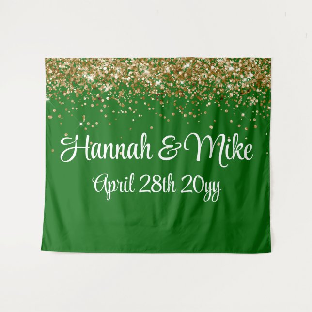 Custom Emerald Gold Wedding Backdrop Photo Booth Tapestry (Front (Horizontal))