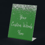 Custom Emerald Green Birthday Party Your Text Here Pedestal Sign<br><div class="desc">personalised silver glitter table top,  sweet 16 quinceanera sixteen 16th,  40th 50th wedding reception gift,  personalised anniversary 30th 21st 15th,  bachelorette bridal 20th twenty fifth,  25th 35th 45th first daughter,  girl wife mum 1st granddaughter,  grandson son boy 5th 10th,  18th 60th 70th hen night,  for baby shower 80th dad</div>