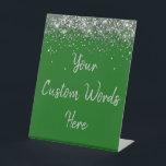 Custom Emerald Green Birthday Party Your Text Here Pedestal Sign<br><div class="desc">personalised silver glitter table top,  sweet 16 quinceanera sixteen 16th,  40th 50th wedding reception gift,  personalised anniversary 30th 21st 15th,  bachelorette bridal 20th twenty fifth,  25th 35th 45th first daughter,  girl wife mum 1st granddaughter,  grandson son boy 5th 10th,  18th 60th 70th hen night,  for baby shower 80th dad</div>