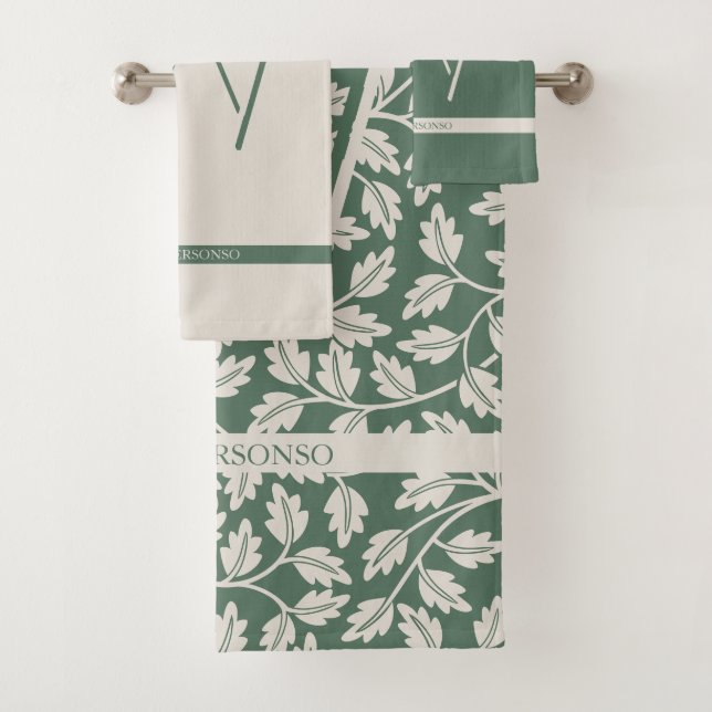 Custom Emerald Green Flower gift new couple Bath Towel Set (Insitu)