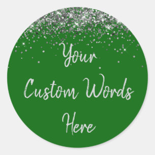 Custom Emerald Green & Silver Birthday Party Favou Classic Round Sticker