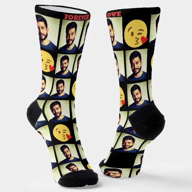 Custom emoji love photo custom text  socks (Angled)