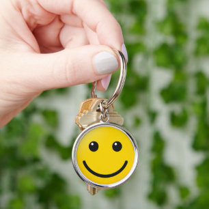 Custom Emoji Style Yellow Face Premium Round Key Ring