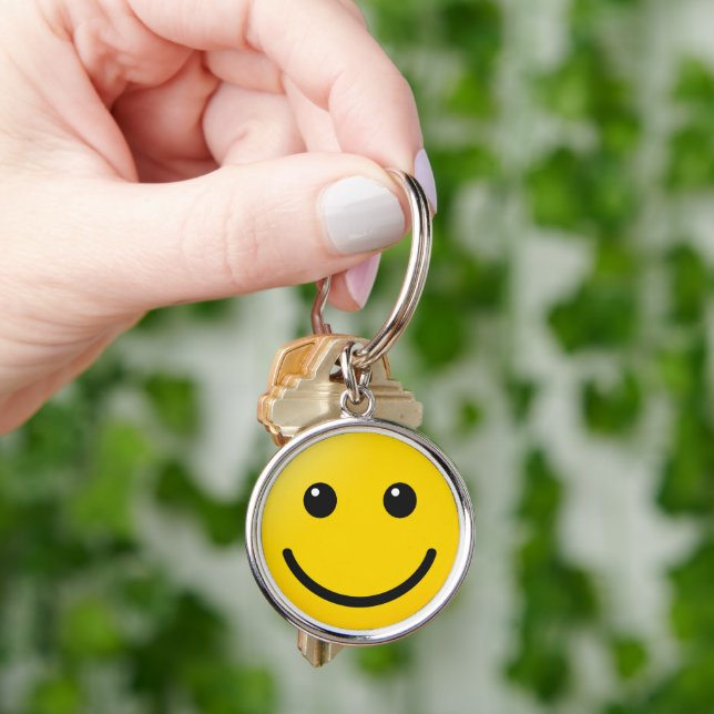 Custom Emoji Style Yellow Face Premium Round Key Ring (Hand)