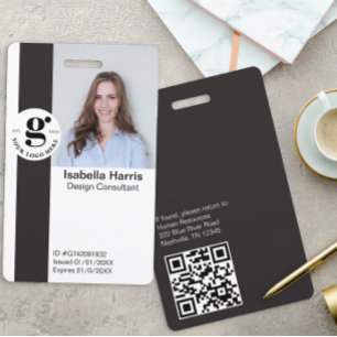 Custom Employee Badge QR Code, Logo, Large Photo ID Badge